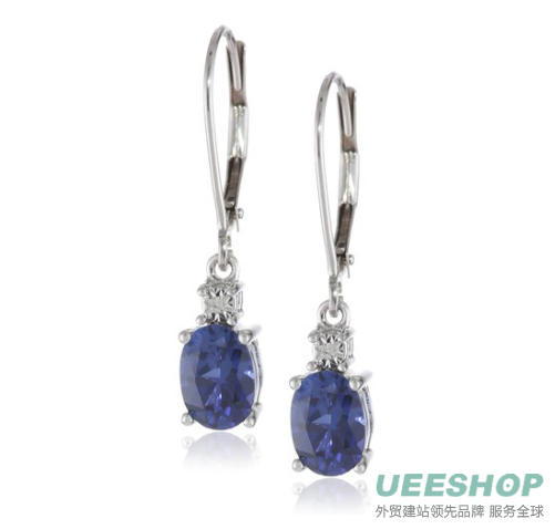 DiAura 10k White Gold Created Blue Sapphire and Diamond-Accent Drop Earrings