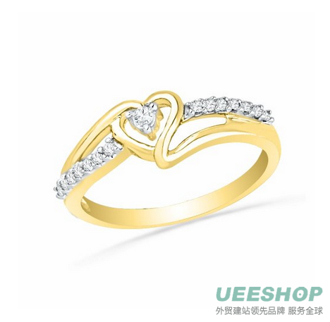 Yellow Plated Round Diamond Heart Promise Ring (1/10 Cttw)