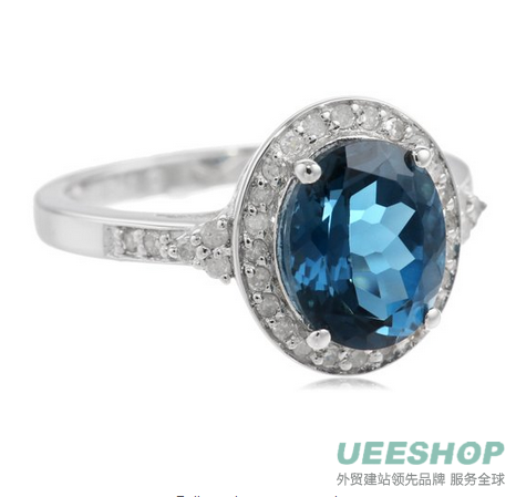 Sterling Silver Oval London Blue Topaz and Diamond-Accent Ring