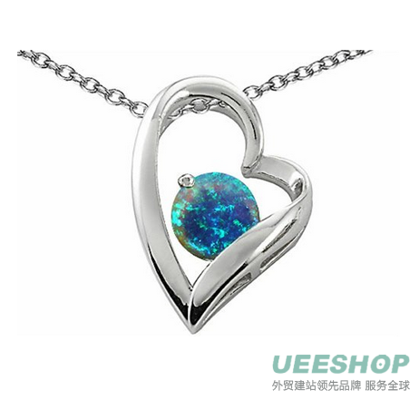 Star K 7mm Round Created Blue Opal Pendant Sterling Silver
