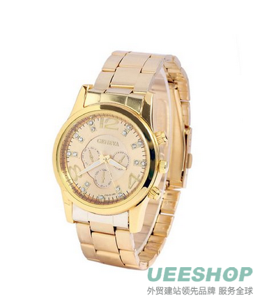 Bessky(TM) 2015 Womens Geneva Rhinestone Stainless Steel Quartz Wrist Watch(Gold)