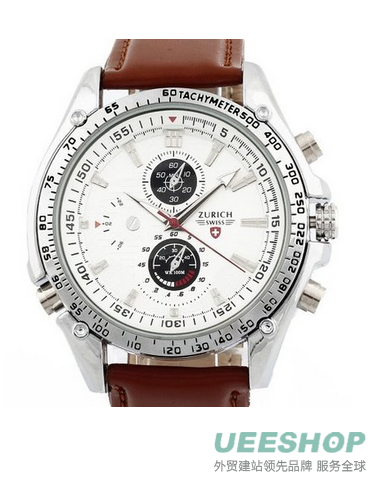 Men's Brown Leather Strap White Dial Quartz Movement Wrist Watch