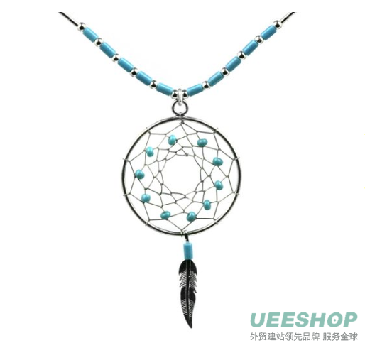 Dream Catcher Turquoise Imitation Willow Hoop Necklace Sterling Silver, 18"
