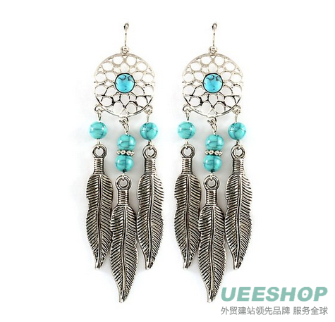 Silver and Turquoise Dreamcatcher Drop Earrings