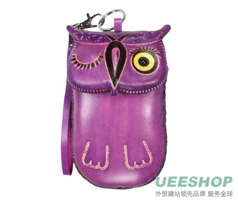 Littlekapsworld Girls' Genuine Leather Winking Owl Phone Purse Wristlet