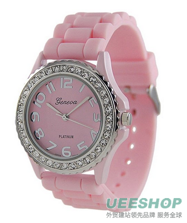 Platinum Silicone Band CZ Watch Set