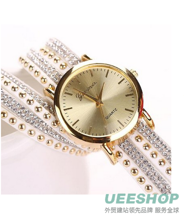Bessky(TM) 2015 Fashion Women Crystal Rivet Bracelet Quartz Braided Winding Wrap Wrist Watch