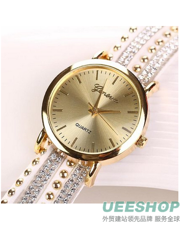 Bessky(TM) 2015 Fashion Women Crystal Rivet Bracelet Quartz Braided Winding Wrap Wrist Watch