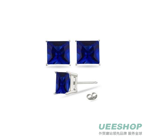 2.00 Carat Princess Sapphire Blue Cubic Zirconia Cz Stud Earrings. Sterling Silver 925 Tarnish Free &amp; Nickel Free Top Quality Rhodium Finish