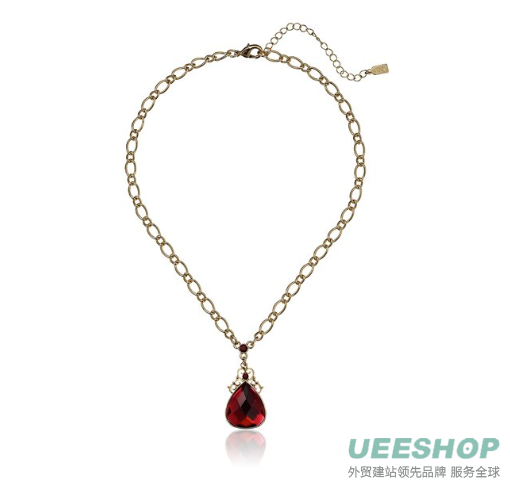 1928 Jewelry Gold-Tone Siam Red Crystal with Faceted Adjustable Pendant Necklace, 16&quot;
