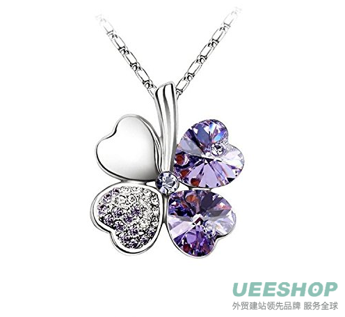 Hot WomeHot NEW Silver Plated Crystal Lucky Clover Pendant Necklace Fashion Jewelry