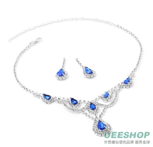 Silver Crystal Drapes with Sapphire Teardrop Accents Necklace & Matching Dangle Earrings Jewelry Set