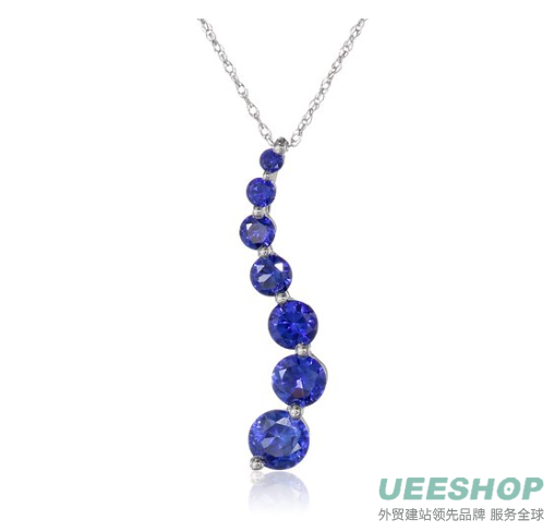 10k White Gold Lab-Created Blue Sapphire Journey September Birthstone Pendant Necklace, 18&quot;