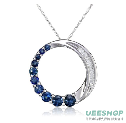 10k White Gold Blue Sapphire and Diamond-Accent Journey Circle Pendant, 18&quot;