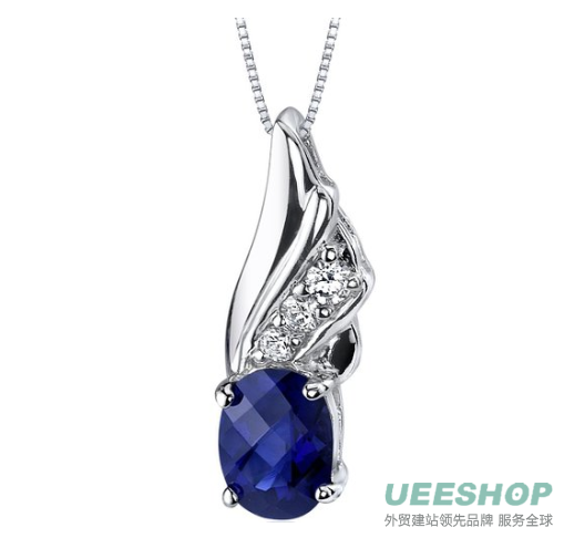 Graceful Angel 1.75 carats Oval Shape Sterling Silver Rhodium Nickel Finish Created Blue Sapphire Pendant